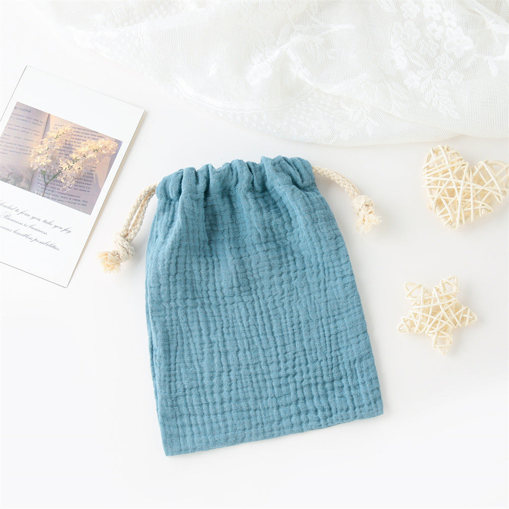 Double-layer Drawstring Pocket Cotton Printed Crepe Bib Hanging Bag