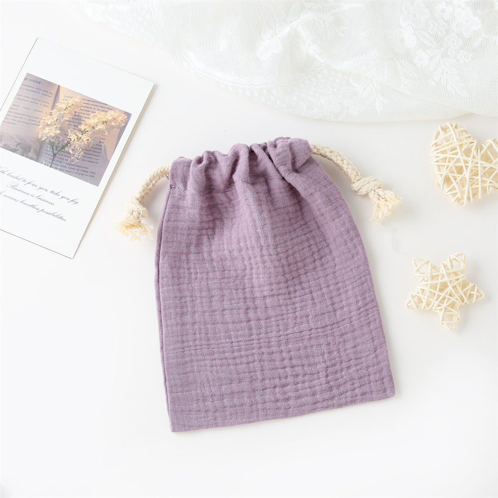 Double-layer Drawstring Pocket Cotton Printed Crepe Bib Hanging Bag