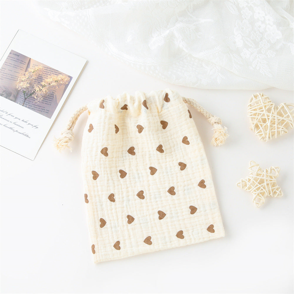 Double-layer Drawstring Pocket Cotton Printed Crepe Bib Hanging Bag