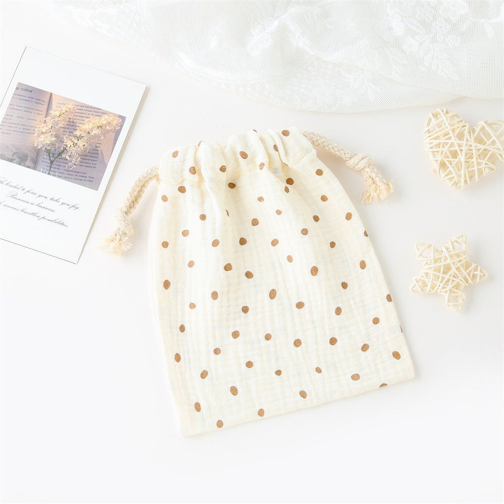 Double-layer Drawstring Pocket Cotton Printed Crepe Bib Hanging Bag