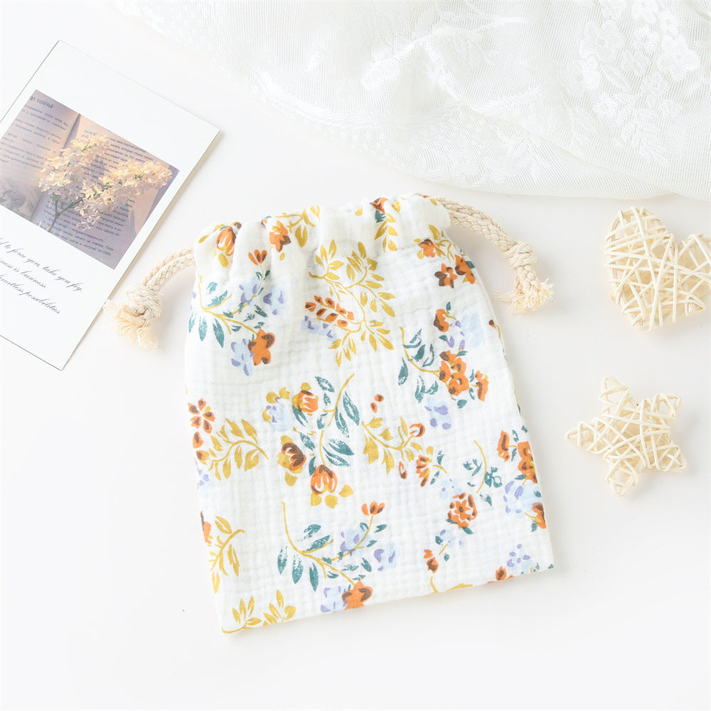 Double-layer Drawstring Pocket Cotton Printed Crepe Bib Hanging Bag
