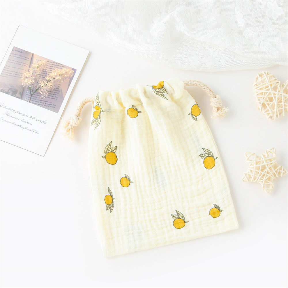 Double-layer Drawstring Pocket Cotton Printed Crepe Bib Hanging Bag