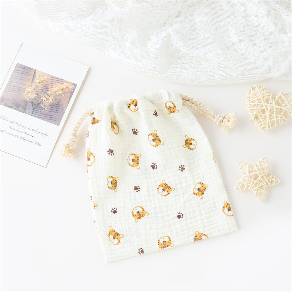 Double-layer Drawstring Pocket Cotton Printed Crepe Bib Hanging Bag