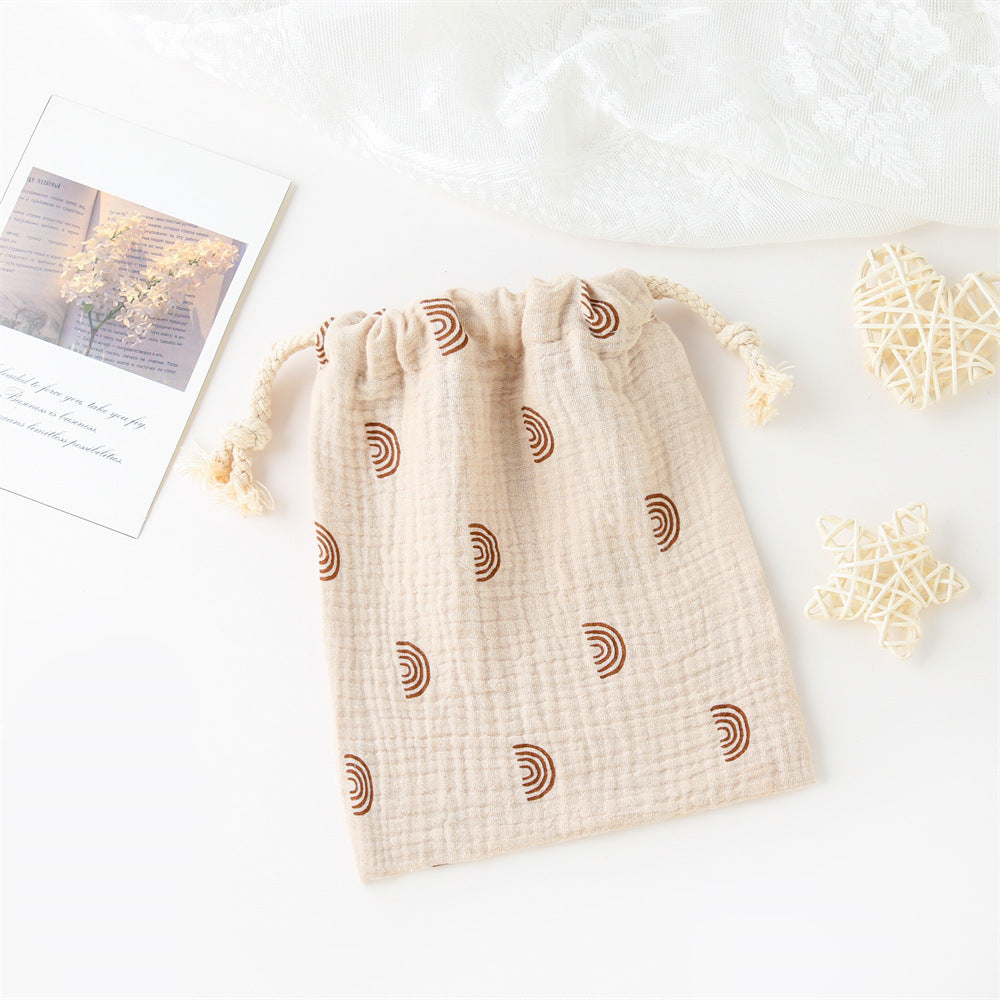 Double-layer Drawstring Pocket Cotton Printed Crepe Bib Hanging Bag