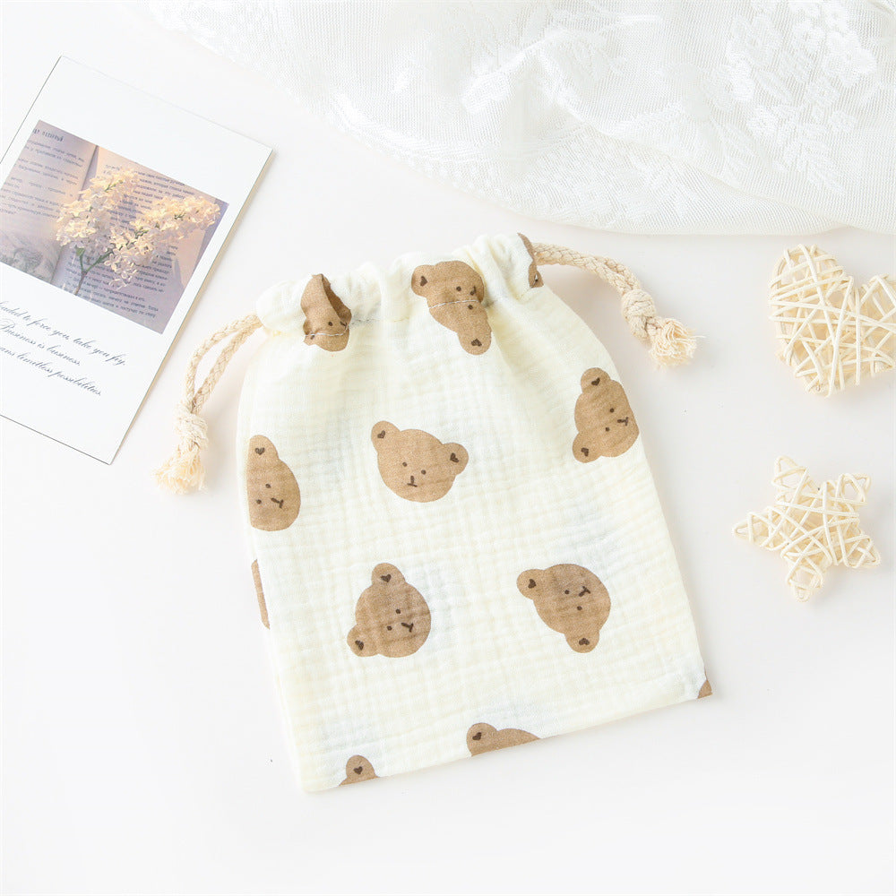 Double-layer Drawstring Pocket Cotton Printed Crepe Bib Hanging Bag
