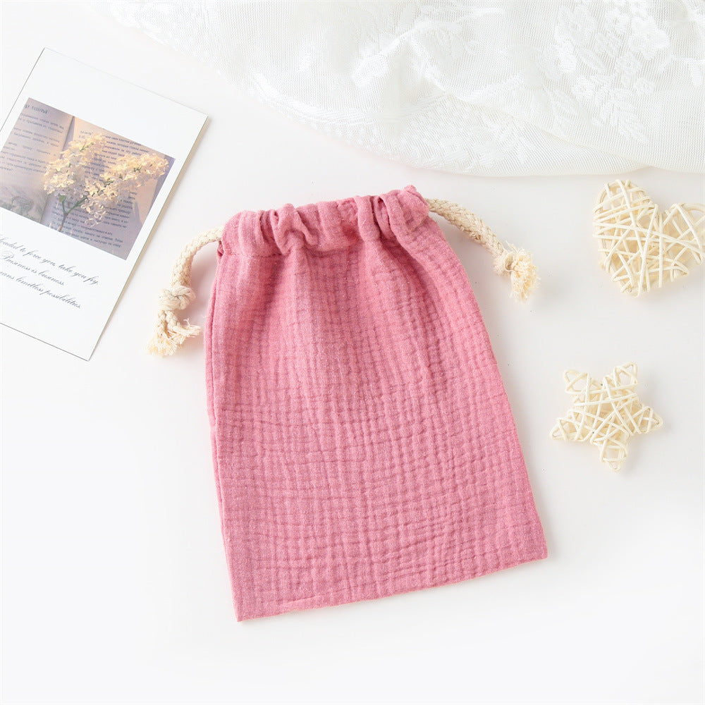 Double-layer Drawstring Pocket Cotton Printed Crepe Bib Hanging Bag